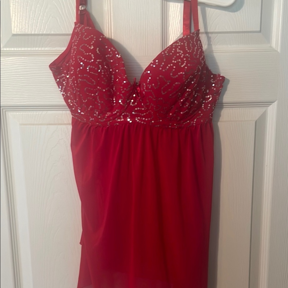 Glamorous Red Satin Chemise with Sequin Accents